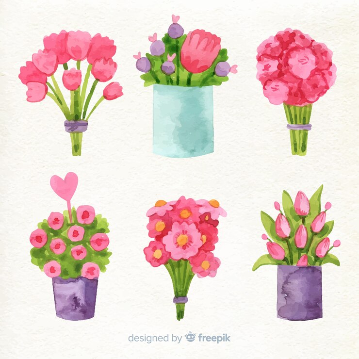 Kostenlose Vektor sammlung aquarellblumen für valentinsgruß