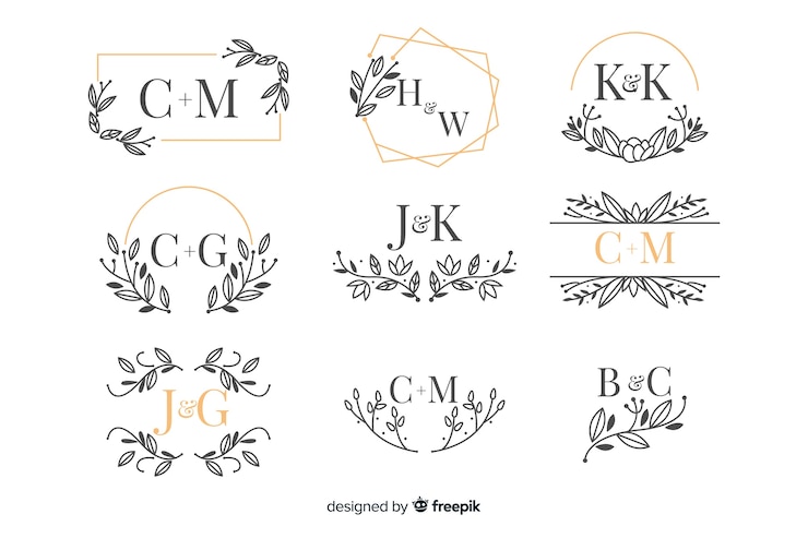 Kostenlose Vektor sammlung des schönen dekorativen hochzeitsmonogramms