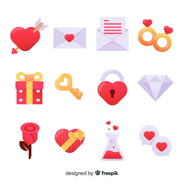 Sammlung flache Valentinsgrußtagelemente