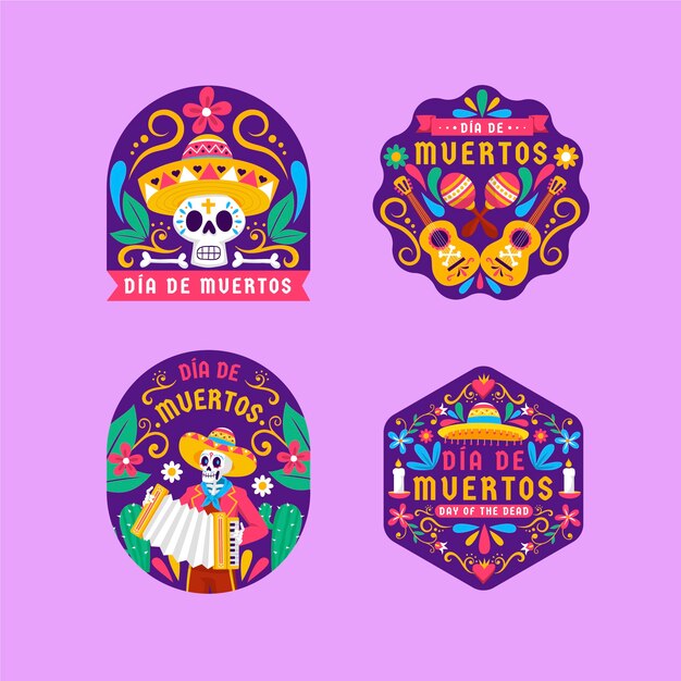 Sammlung flacher Abzeichen für die Feier des Dia de Muertos