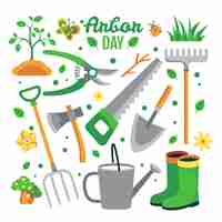 Kostenloser Vektor sammlung flacher arbor day-elemente