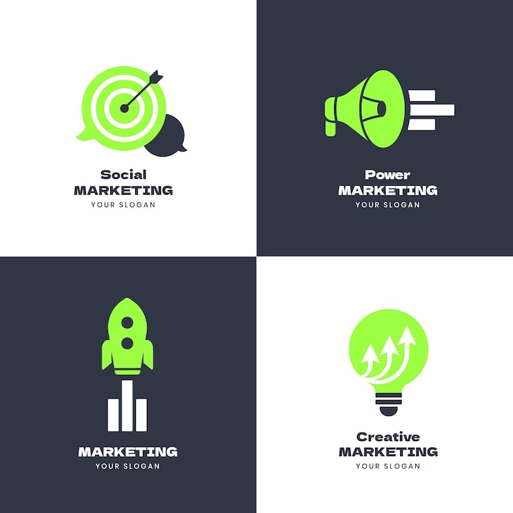 Kostenlose Vektor sammlung flacher design-marketing-logos
