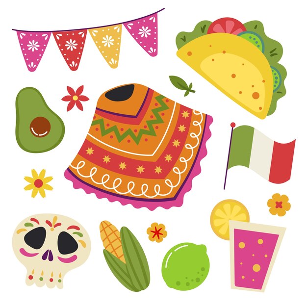 Sammlung flacher Designelemente für Cinco de Mayo-Feier