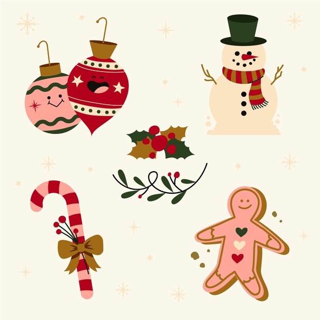Sammlung flacher Designelemente für die Weihnachtszeit