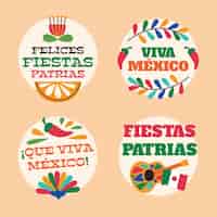 Kostenloser Vektor sammlung flacher etiketten für die feier der mexiko-unabhängigkeit