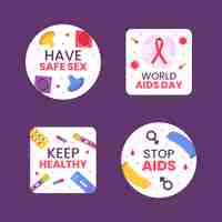 Kostenloser Vektor sammlung flacher etiketten zur sensibilisierung für den welt-aids-tag