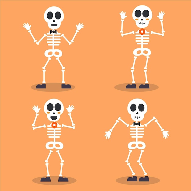 Kostenloser Vektor sammlung flacher halloween-skelette