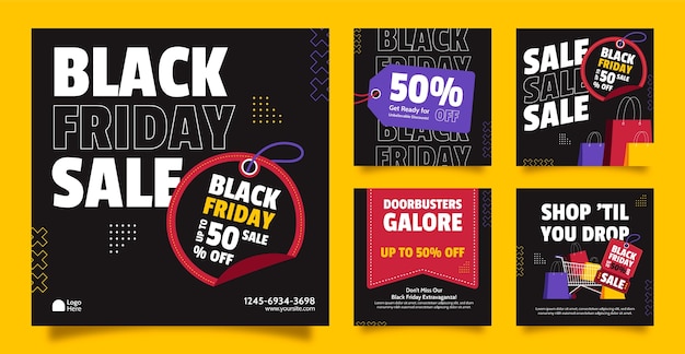 Sammlung flacher Instagram-Beiträge für den Black Friday-Verkauf
