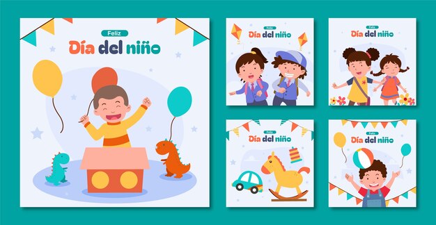 Sammlung flacher Instagram-Beiträge für die Kindertagsfeier auf Spanisch