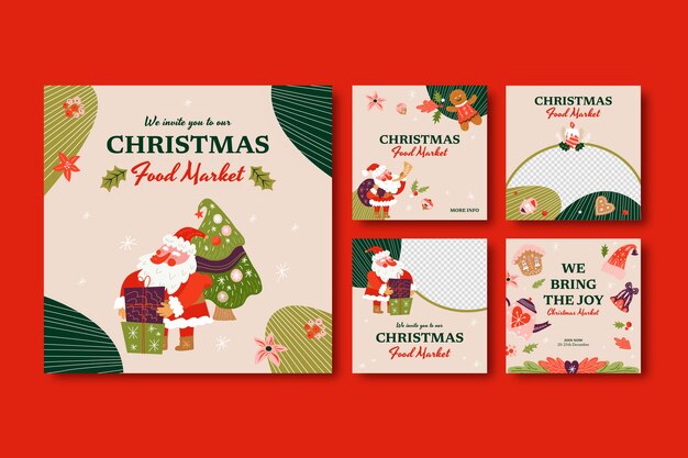 Sammlung flacher instagram-beiträge für die weihnachtsfeier