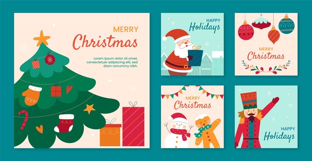Sammlung flacher instagram-beiträge für die weihnachtsfeier