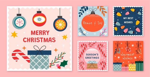 Sammlung flacher Instagram-Beiträge für die Weihnachtszeit