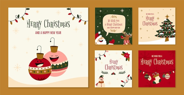 Sammlung flacher Instagram-Beiträge für die Weihnachtszeit