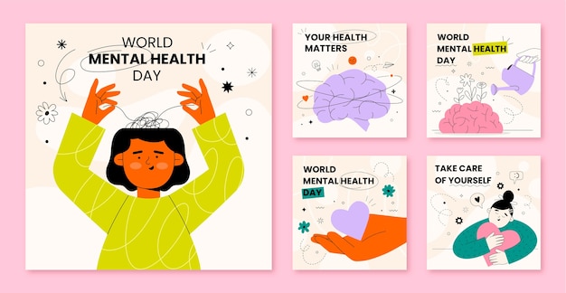 Sammlung flacher Instagram-Beiträge zur Sensibilisierung für den Welttag der psychischen Gesundheit