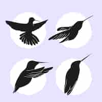 Kostenloser Vektor sammlung flacher kolibri-silhouetten