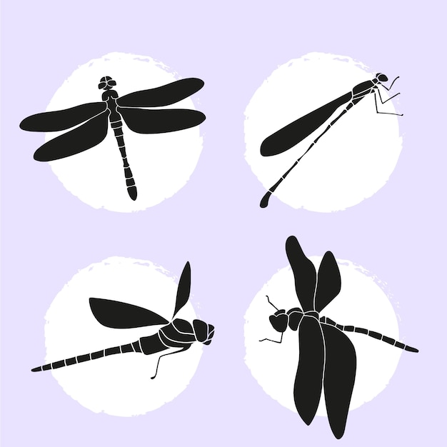 Kostenloser Vektor sammlung flacher libellen-silhouetten