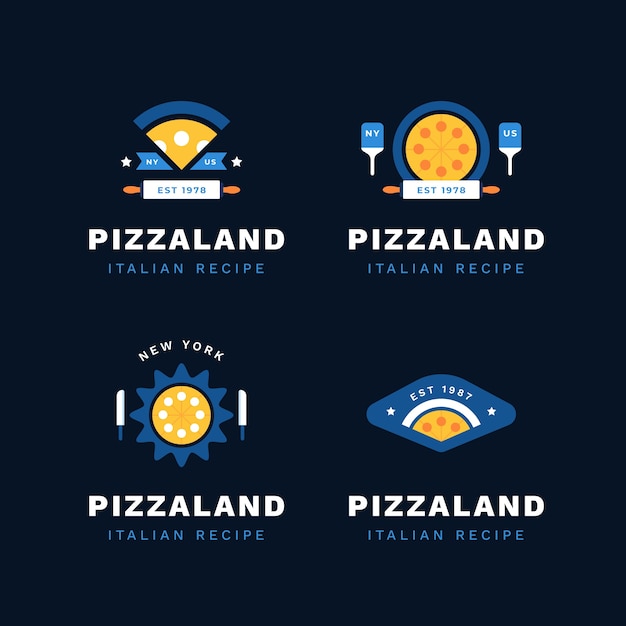 Sammlung flacher logos für vintage-pizzeria