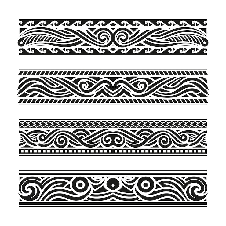 Kostenlose Vektor sammlung flacher maori-tattoo-grenzen