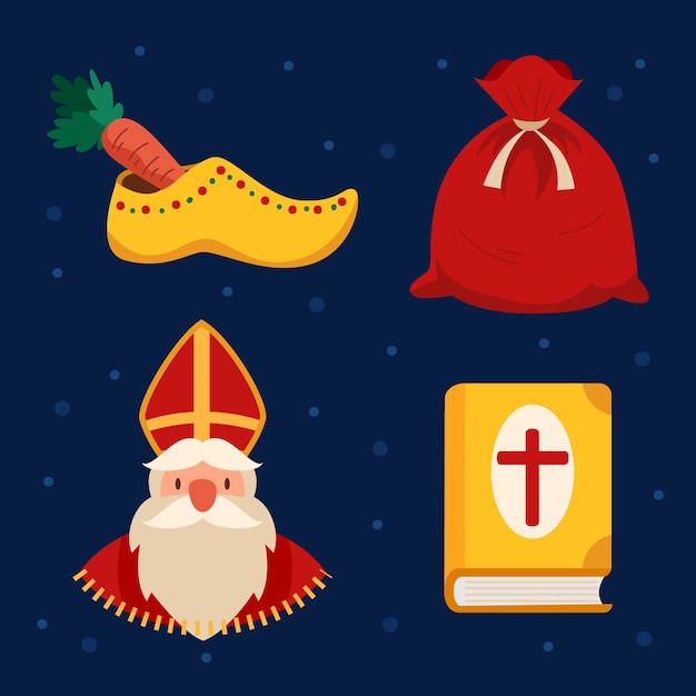 Kostenloser Vektor sammlung flacher sinterklaas-elemente