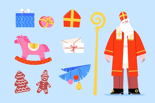 Kostenloser Vektor sammlung flacher sinterklaas-elemente