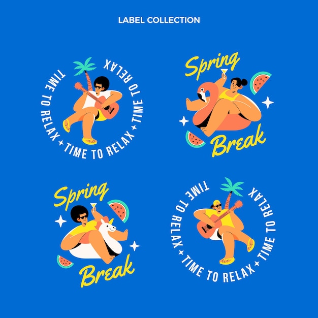 Sammlung flacher Spring Break-Etiketten