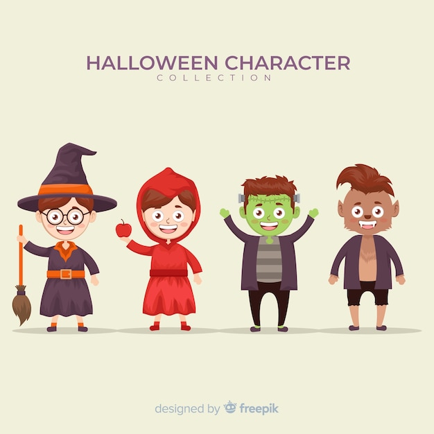 Sammlung halloween-charaktere auf flachem design