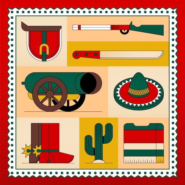 Sammlung handgezeichneter Elemente für die mexikanische Revolution