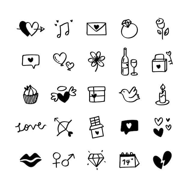 Sammlung illustrierte ikonen des valentinsgrußes