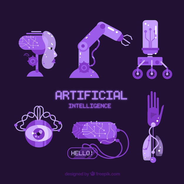 Kostenloser Vektor sammlung künstlicher intelligenzelemente in der flachen art