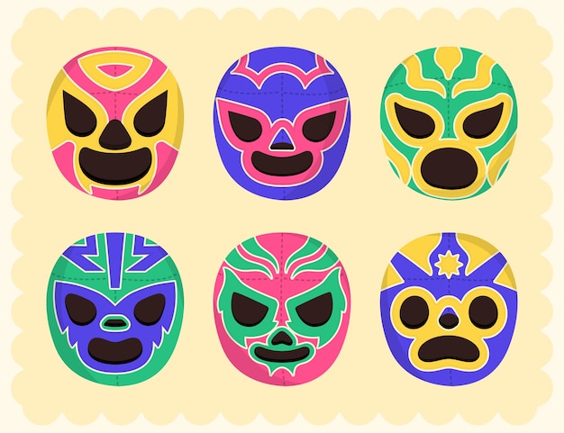 Kostenloser Vektor sammlung mexikanischer wrestler-elemente