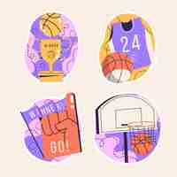 Kostenloser Vektor sammlung naiver basketball-sticker