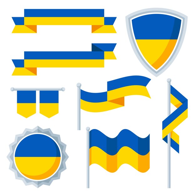 Sammlung nationaler Embleme der Ukraine im flachen Design