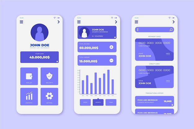 Kostenloser Vektor sammlung von banking-app-schnittstellen