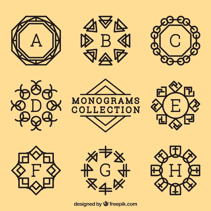 Kostenlose Vektor sammlung von dekorativen monogramm im vintage-stil