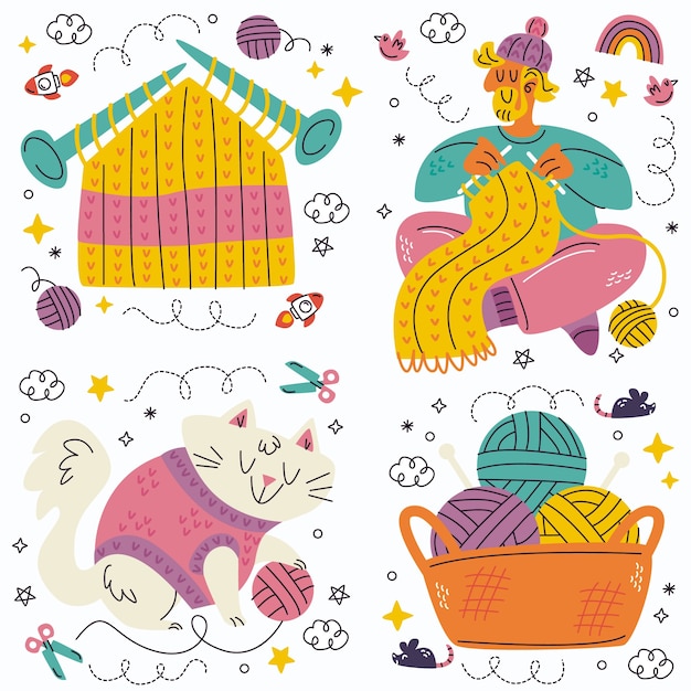 Sammlung von Doodle-Strickaufklebern