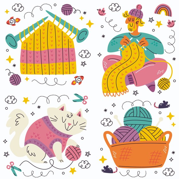 Sammlung von Doodle-Strickaufklebern