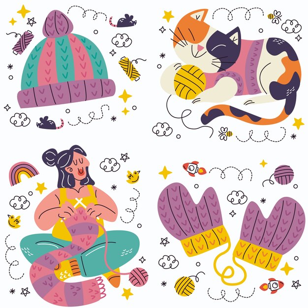 Sammlung von Doodle-Strickaufklebern
