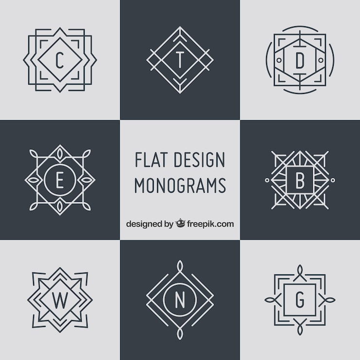 Kostenlose Vektor sammlung von eleganten monogrammen im linearen stil