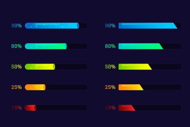 Kostenloser Vektor sammlung von elementen der videospiel-gesundheitsleiste