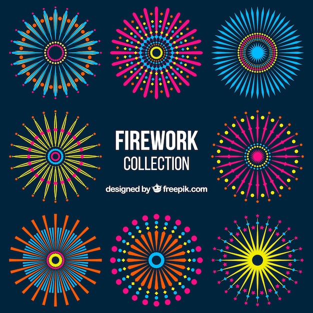 Sammlung von Feuerwerk in flachem Design