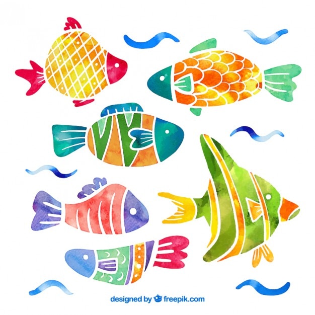 Sammlung von fischen in aquarelleffekt