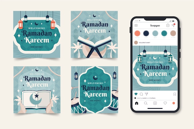 Kostenloser Vektor sammlung von flachen ramadan-instagram-posts