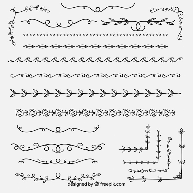 Kostenloser Vektor sammlung von floralen ornamentalen grenze