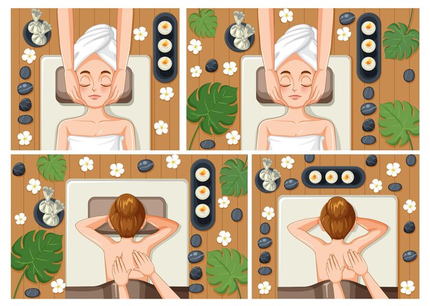 Sammlung von Frauen, die Spa-Behandlungen genießen
