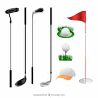 Kostenloser Vektor sammlung von golfschlägern und elementen