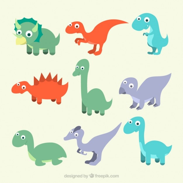 Kostenloser Vektor sammlung von hand gezeichnet baby-dinosaurier