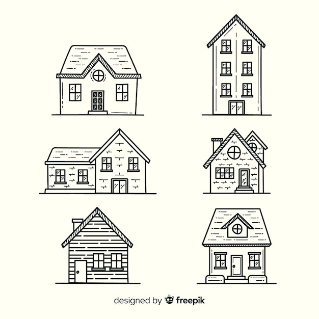 Kostenloser Vektor sammlung von hand gezeichneten häusern