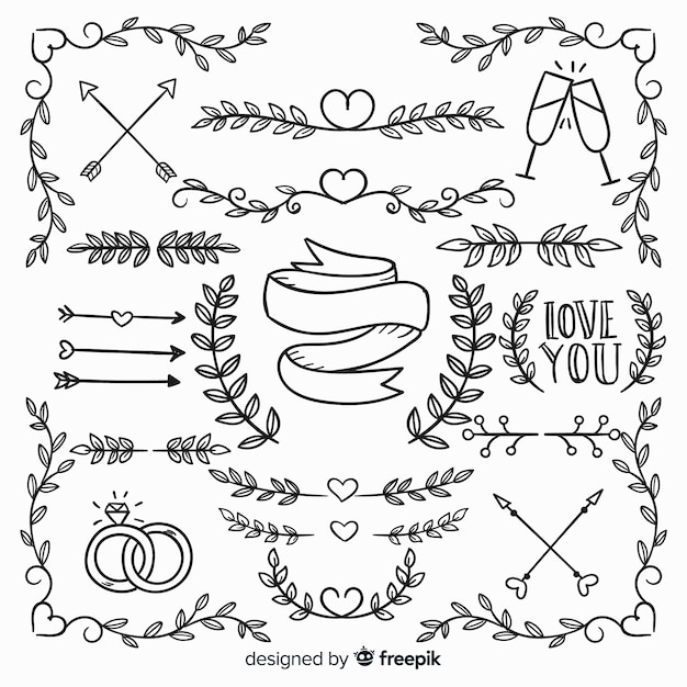 Sammlung von Hand gezeichneten Liebe Ornamente