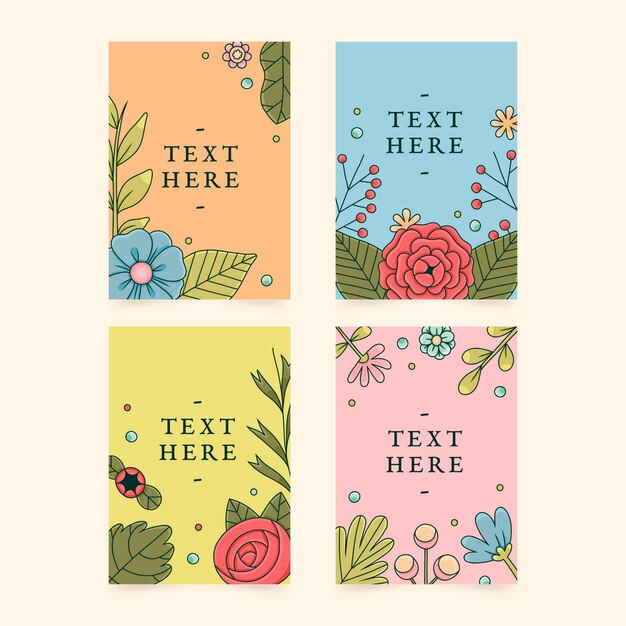 Sammlung von handgezeichneten Blumenkarten