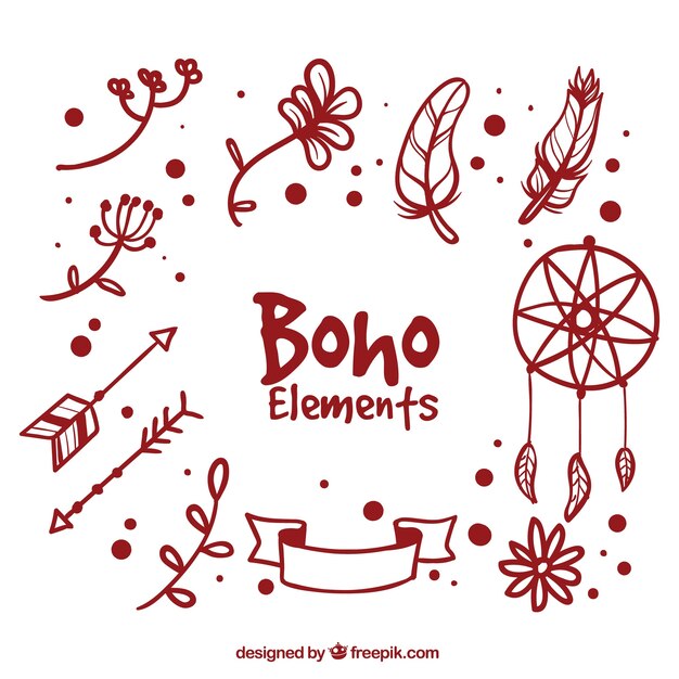 Sammlung von handgezeichneten Boho dekorative Elemente